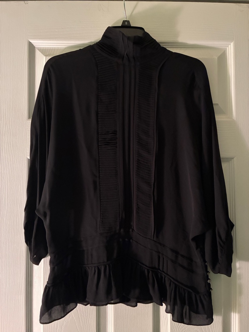 ZARA Black Ruffled Blouse Mock Neck Womens
